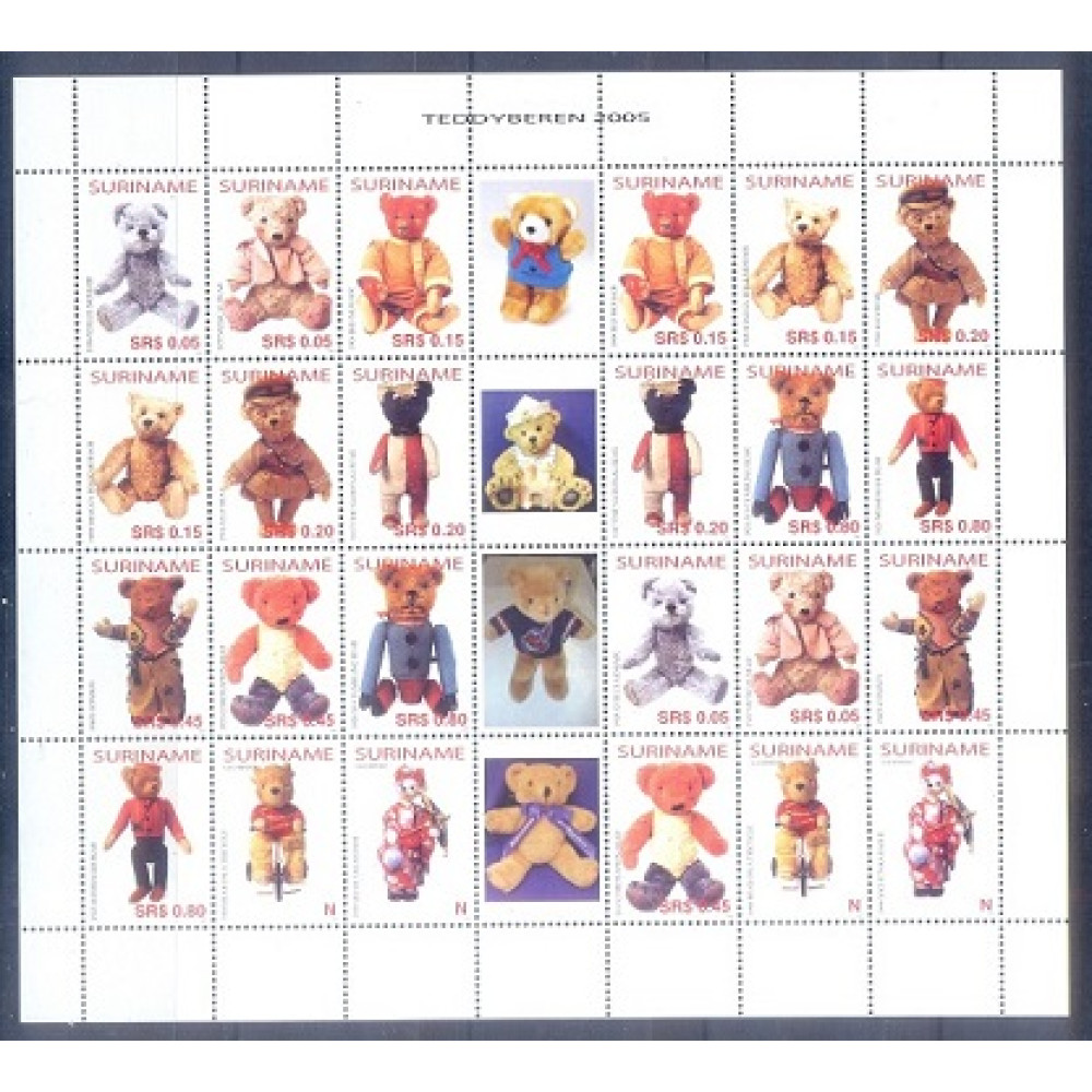 G3- SURINAME 2005. TEDDY BEARS FULL SHEET. ONE BEND.