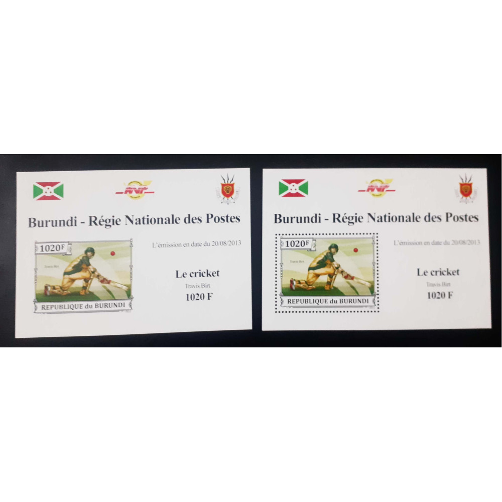 A120- BURUNDI 2013. IMPERF & PERFORATED SHEETS. SPORT CRICKET. TRAVIS BRIT.