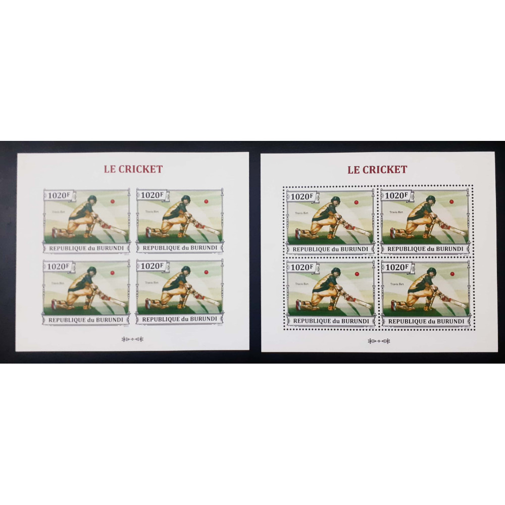 A86- BURUNDI 2013. IMPERF & PERFORATED SHEETS. SPORT CRICKET. TRAVISBIRT.