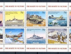 E067- Nauru 2005 WWII route to victory. Battle of Nauru Aircraft & Warship.