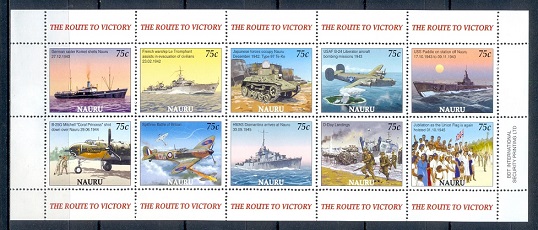 E067- Nauru 2005 WWII route to victory. Battle of Nauru Aircraft & Warship.