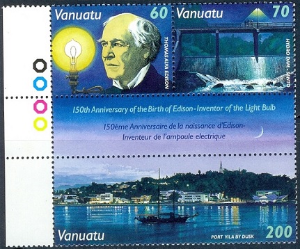 E183- Vanuatu 1997. 150th Birth Anniversary of Thomas Edison. Inventor of the electric light bulb.