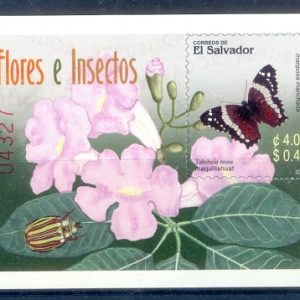 E396- El Salvador, 2003. Fauna & Flora. Butterfly. Insect. Flowers.